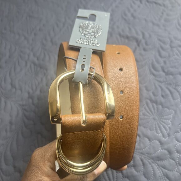 Vince Camuto Cognac Belt w/Gold Buckle, Ring loops & Medallion SZ L: NWT Beige - Picture 1 of 10